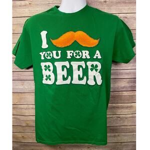 I Mustache You For A Beer T-Shirt Green M Funny Irish Shamrock St Patrick’s Day